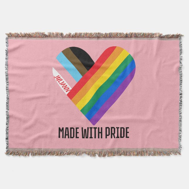 Made With Pride Rainbow Heart Custom Modern  Throw Blanket (Front)
