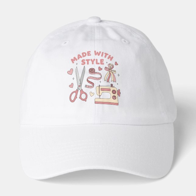 Made With Style | Cute Pink Sewing & Crafting Tool Hat (Front)