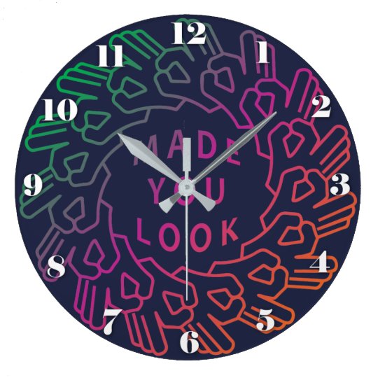 Made You Look Hand Gesture Circle Gradient Large Clock