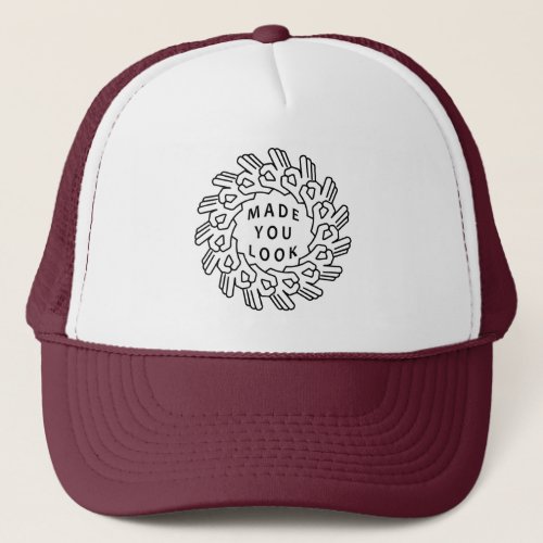 Made You Look Hand Gesture Circle Trucker Hat