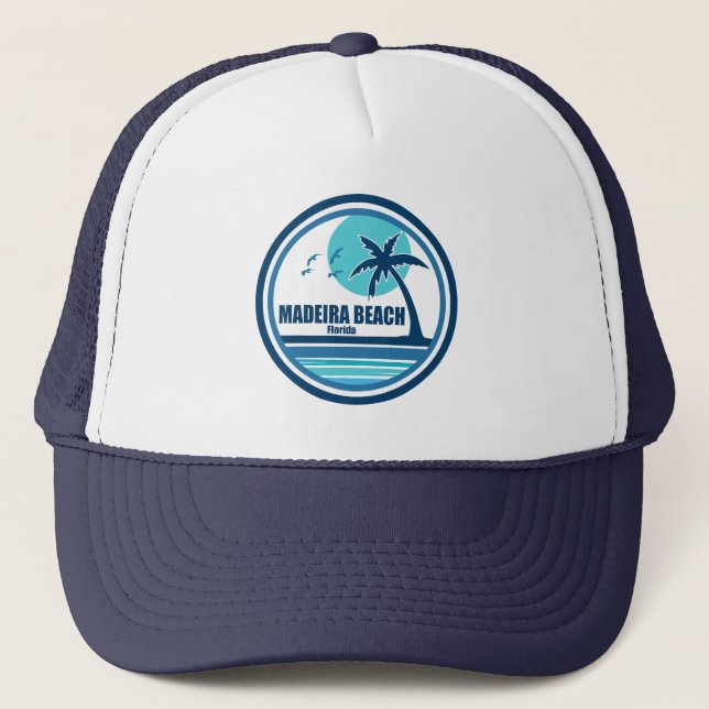 Madeira Beach Florida Palm Tree Birds Trucker Hat (Front)