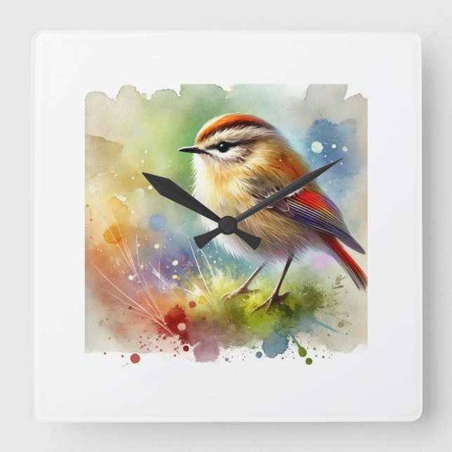 Madeira Firecrest 031024AREF120 - Watercolor Square Wall Clock (Front)