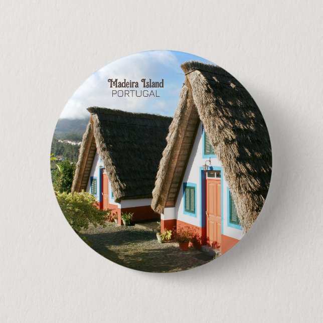 Madeira Island photo with Typical Houses, Portugal Button (Front)