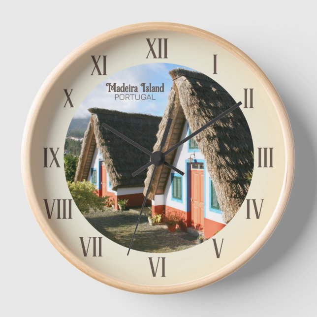 Madeira Island photo with Typical Houses, Portugal Clock (Front)