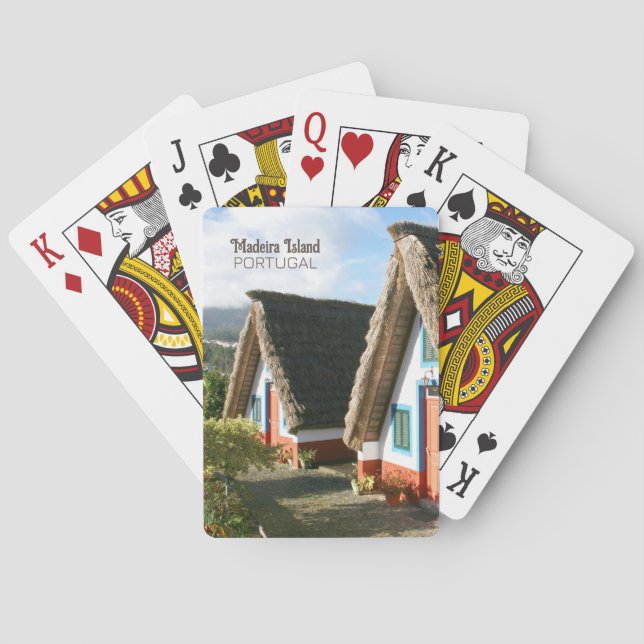 Madeira Island photo with Typical Houses, Portugal Poker Cards (Back)