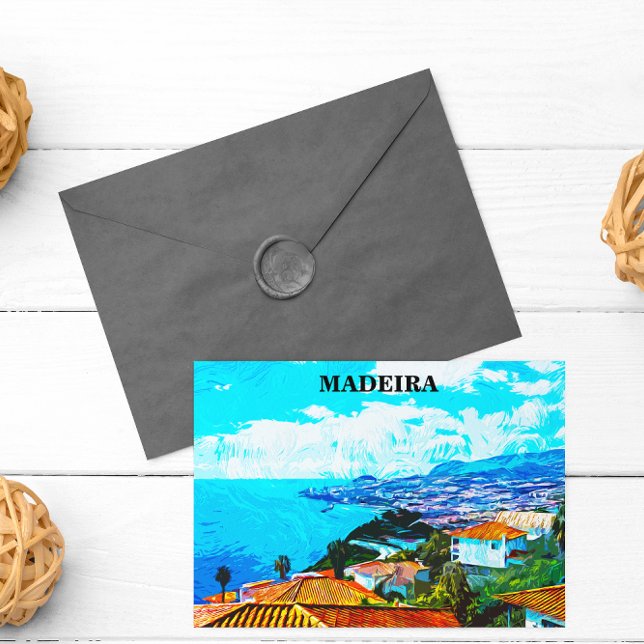 Madeira Portugal Panorama View Illustration Postcard (madeira panorama view postcard)