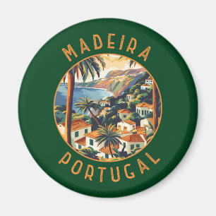 Madeira Portugal Retro Distressed Circle Magnet