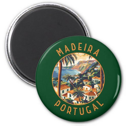 Madeira Portugal Retro Distressed Circle Magnet