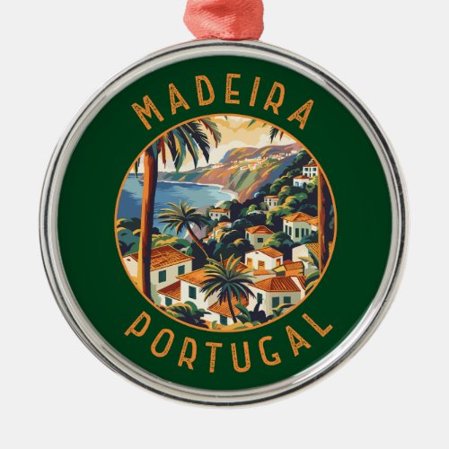 Madeira Portugal Retro Distressed Circle Metal Ornament