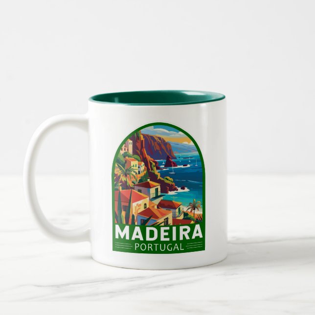 Madeira Portugal Travel Art Vintage Two-Tone Coffee Mug (Left)