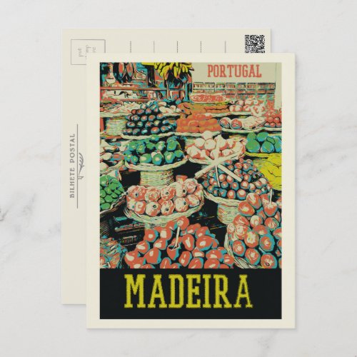 Madeira traditional market illustration Portugal Postcard