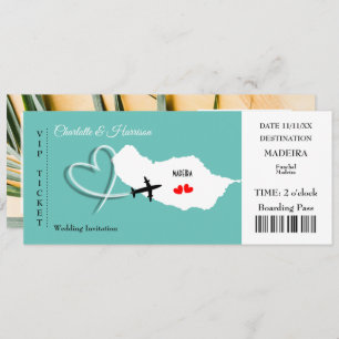 Madeira Wedding Destination Ticket Boarding Pass Invitation