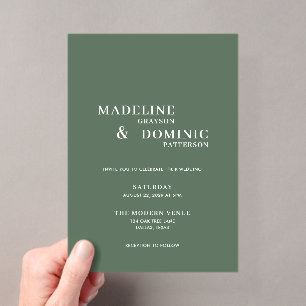 Madeline Forest Green Simple Modern Wedding Acrylic Invitations