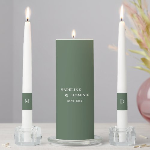Madeline Forest Green Simple Modern Wedding Unity Candle Set
