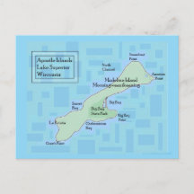 Madeline Island Teal Map Postcard 