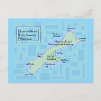 Madeline Island Teal Map Postcard 