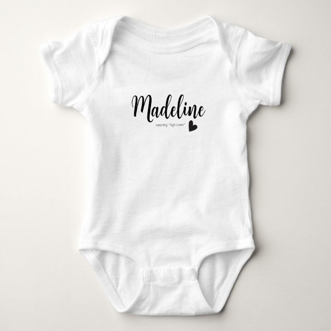 Madeline Name Reveal Meaning Minimal Modern Baby Baby Bodysuit (Front)