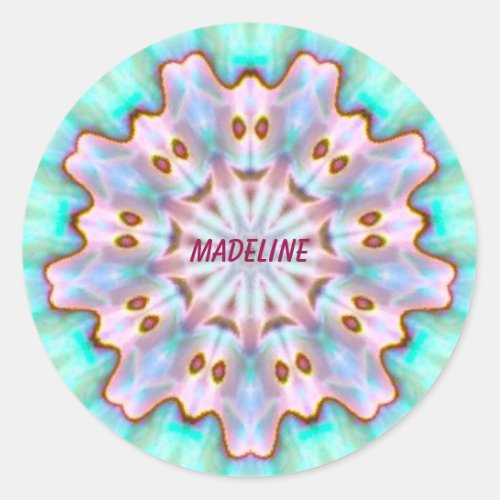 MADELINE  Personalised Paua Shell Fractal  Classic Round Sticker