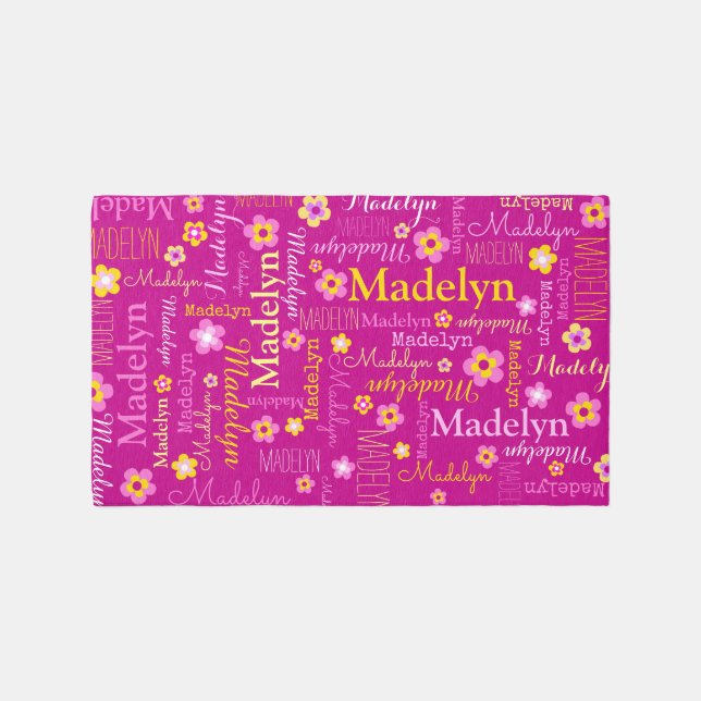 Madelyn flowers name purple pink yellow rug (Front)