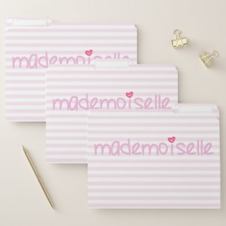 Mademoiselle Cute French Quote, Blush Pink Striped File Folder