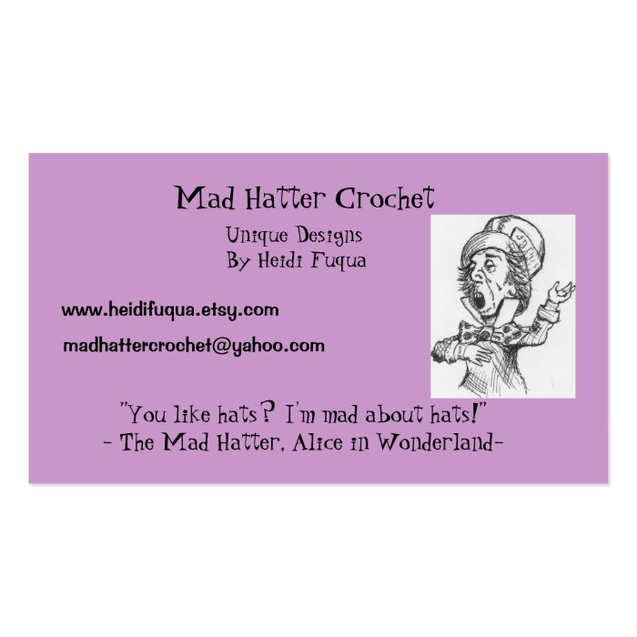 madhatter, Mad Hatter Crochet, Unique Designs BBusiness Cards