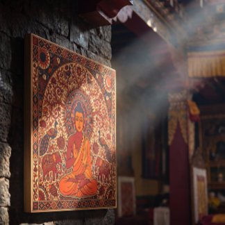 Madhubani Buddha Intricate Wood Wall Art