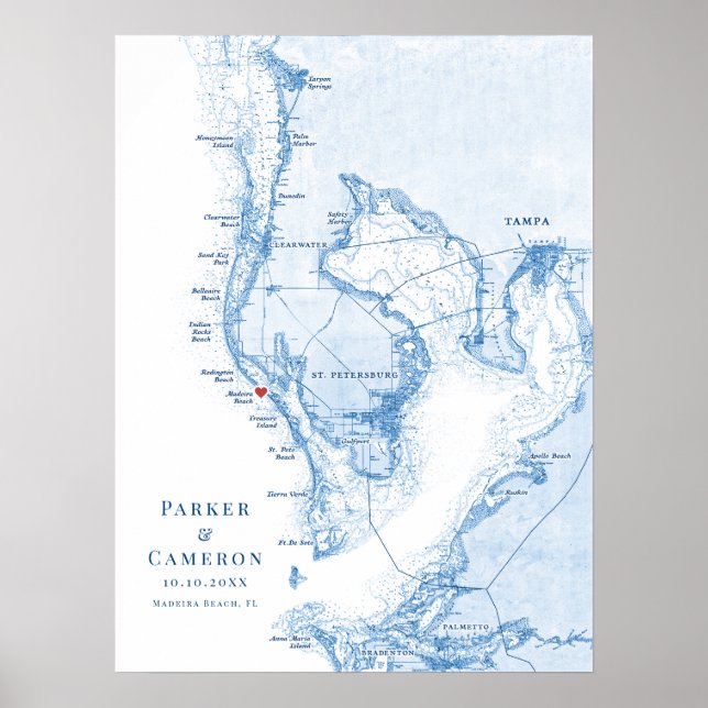 Madiera Beach FL Map Wedding Guest Book Poster (Front)