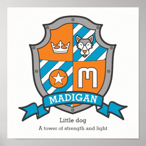 Madigan boys name meaning letter M knights crest Poster