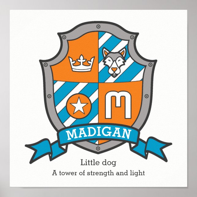 Madigan boys name meaning letter M knights crest Poster (Front)