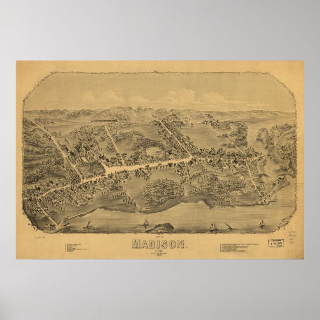 Madison Connecticut 1881 Panoramic Map Poster (Front)