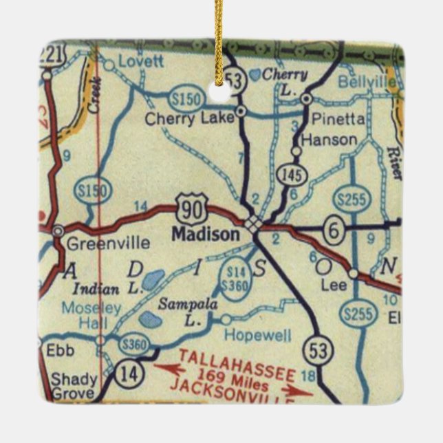 Madison Florida Vintage Map Ceramic Ornament (Back)