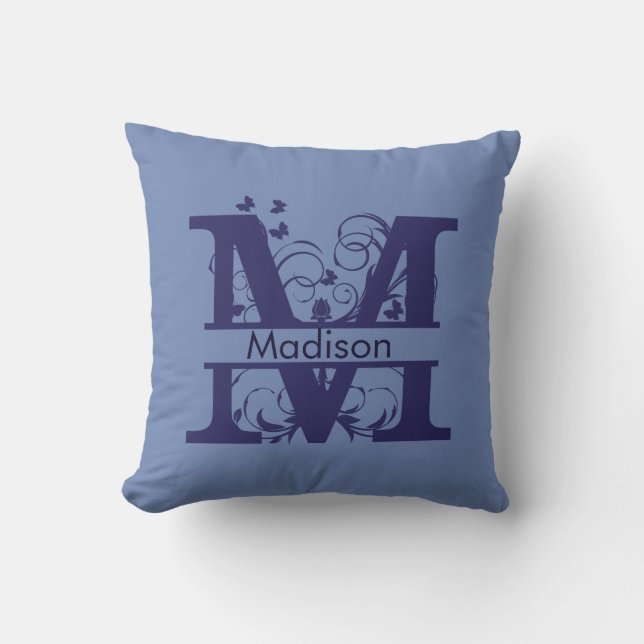 Madison Monogram Butterfly Swirls Throw Pillow (Front)