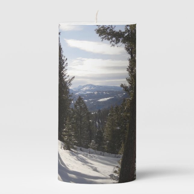 Madison Mountains in Winter in Montana Pillar Candle (Front)