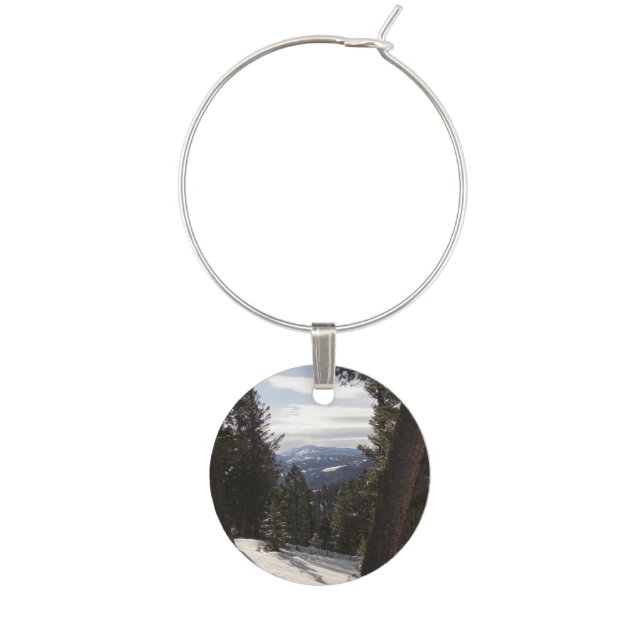 Madison Mountains in Winter in Montana Wine Charm (Front)