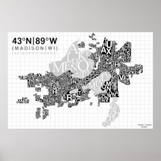 Madison Neighborhood Typography Map - B&W Poster