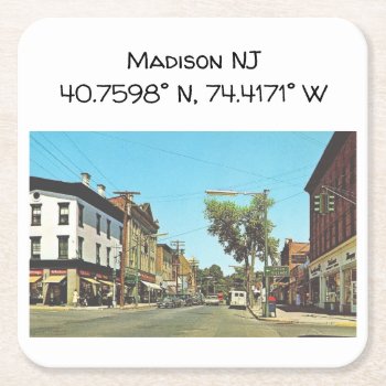 Madison Nj Map Coordinates Vintage Style Square Paper Coaster by markomundo at Zazzle