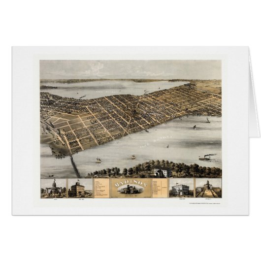 Madison, WI Panoramic Map - 1867 Cards (Front Horizontal)