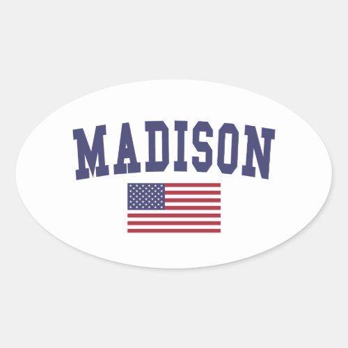 Madison WI US Flag Oval Sticker