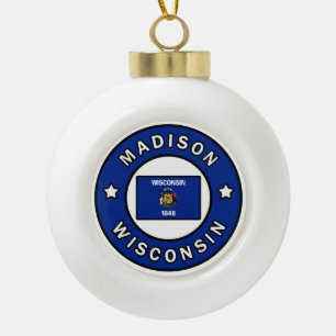 Madison Wisconsin Ceramic Ball Christmas Ornament