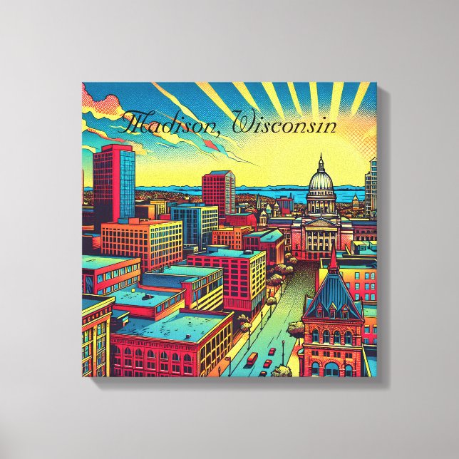 Madison, Wisconsin City Skyline at Sunset Canvas Print (Front)