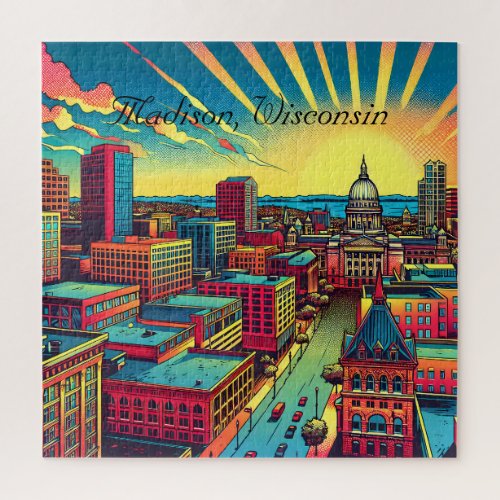 Madison Wisconsin City Skyline at Sunset Jigsaw Puzzle