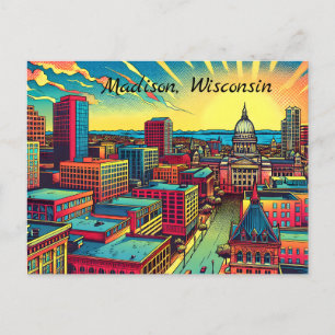 Madison, Wisconsin City Skyline at Sunset Postcard