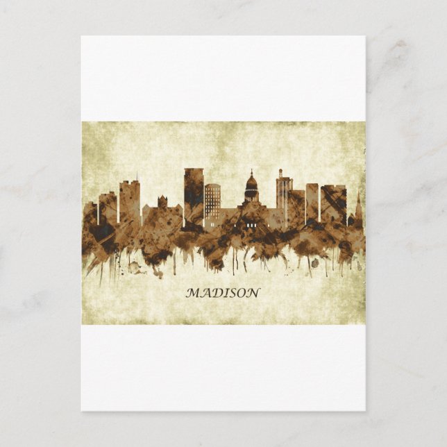 Madison Wisconsin Cityscape Holiday Postcard (Front)
