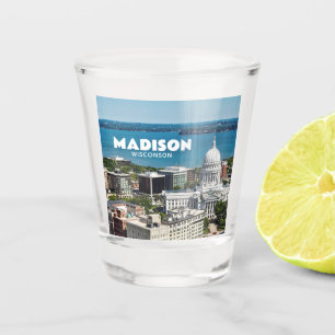 Madison, Wisconsin downtown capitol lake photo Shot Glass