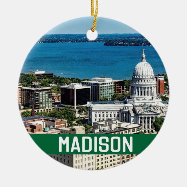 Madison Wisconsin Memento Photo Ceramic Ornament (Front)