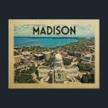 Madison Wisconsin Postcard Vintage Travel<br><div class="desc">Madison Wisconsin design in Vintage Travel style featuring the city skyline of Madison, Wisconsin, state capitol with lake view and blue sky.</div>
