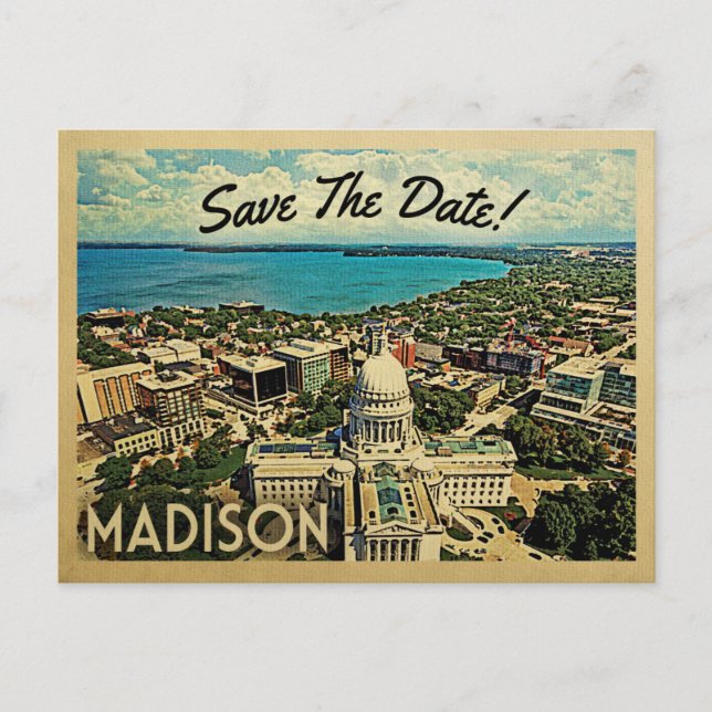 Madison Wisconsin Save The Date Vintage Postcards (Front)