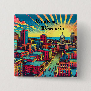 Madison, Wisconsin Skyline at Sunset Button
