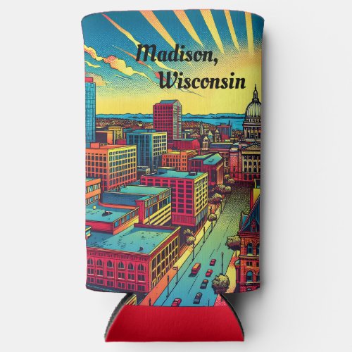 Madison Wisconsin Skyline at Sunset   Seltzer Can Cooler