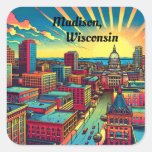 Madison, Wisconsin Skyline at Sunset   Square Sticker